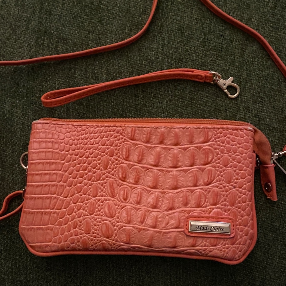 Madi Claire Coral Croc-Embossed Wristlet Clutch